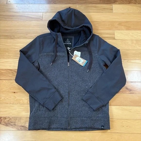 PrAna Zion Zip Up Hoodie Mens Sz L Gray Knit Hooded DWR Sweatshirt - Picture 2 of 9